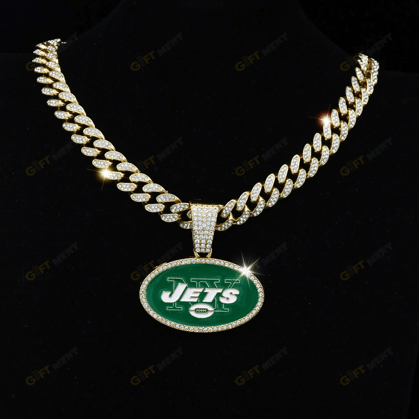 New York Jets Hip Hop Iced Out Bling Pendant Cuban Chain