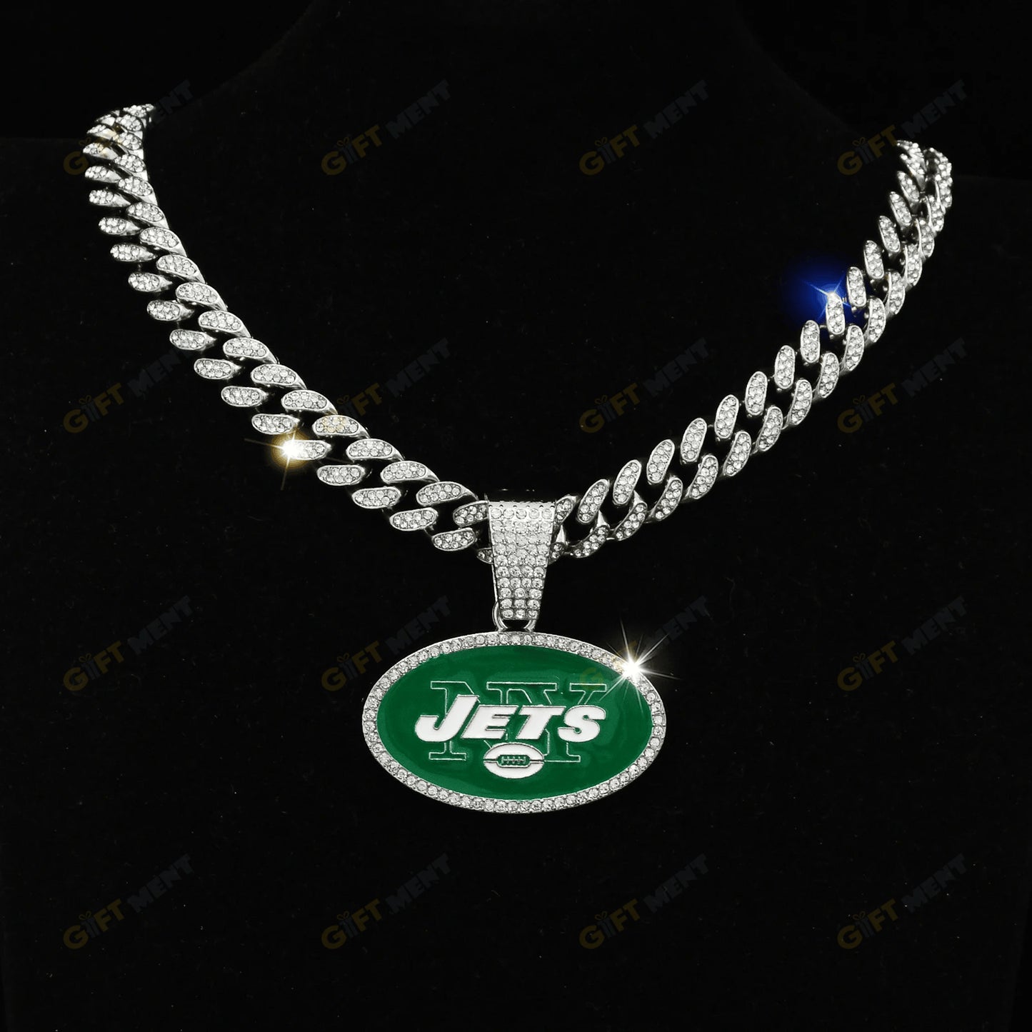 New York Jets Hip Hop Iced Out Bling Pendant Cuban Chain