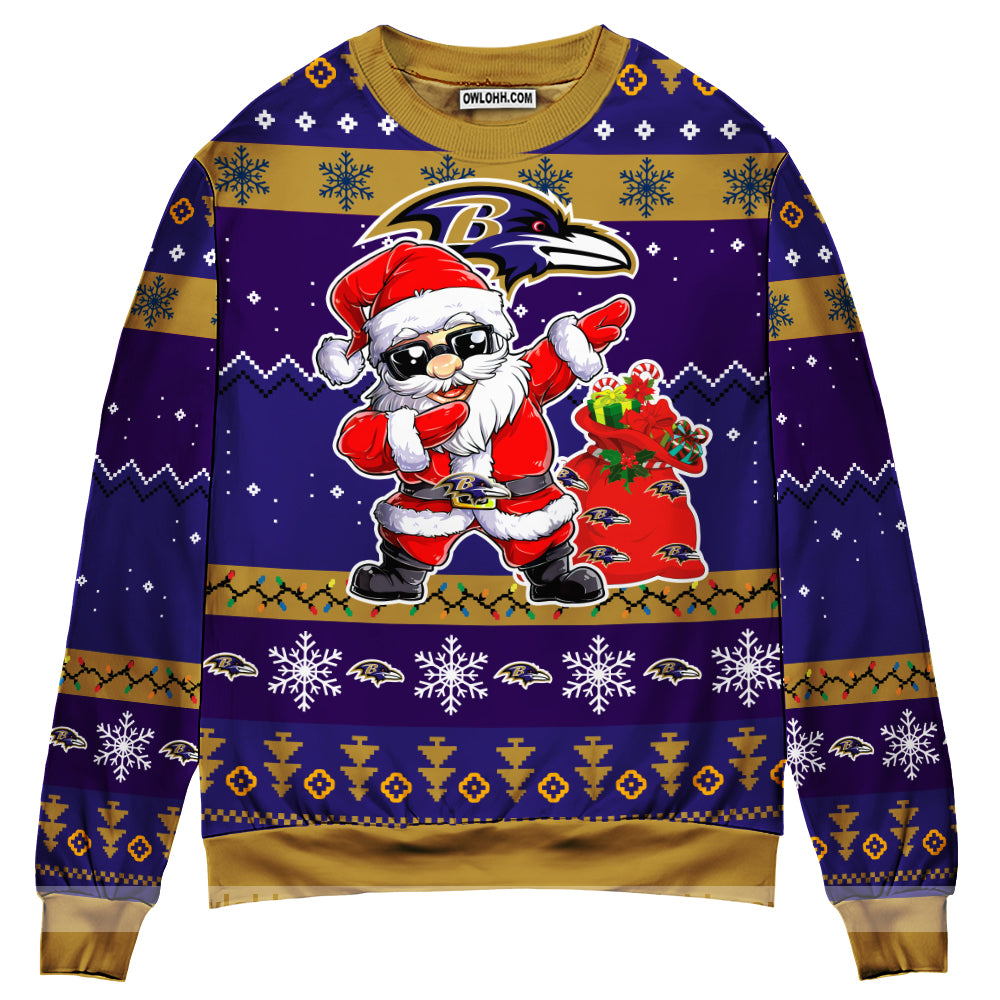 Baltimore Ravens Dabbing Santa Claus Ugly Christmas Sweater BGSWT158