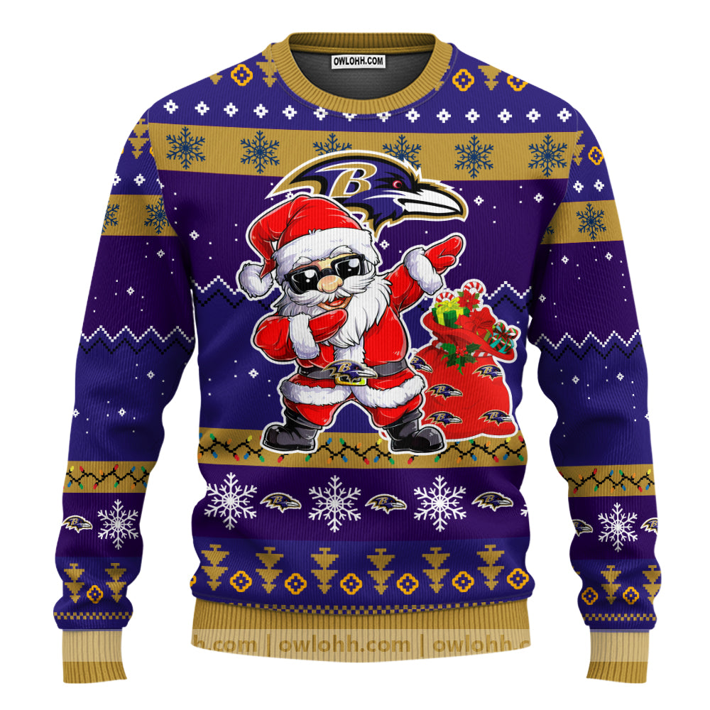Baltimore Ravens Dabbing Santa Claus Ugly Christmas Sweater BGSWT158