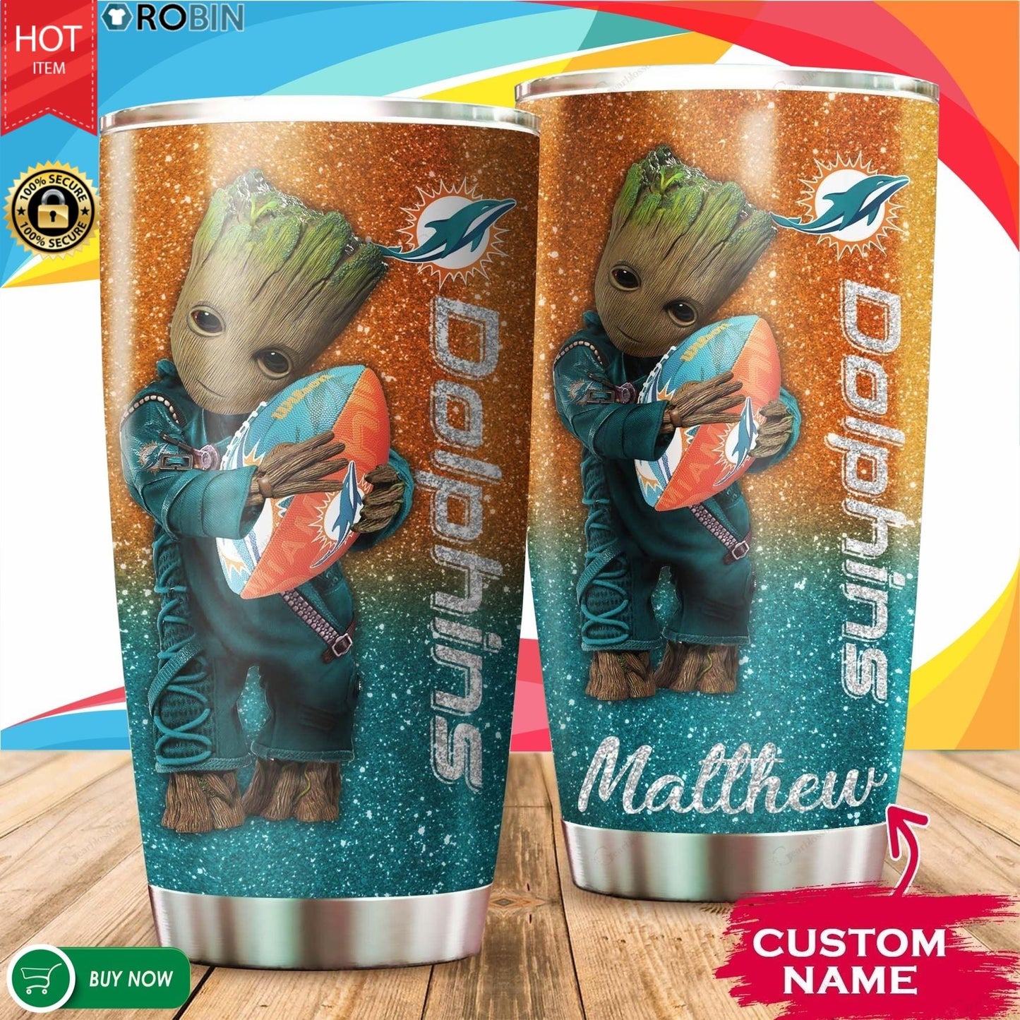 Miami Dolphins Personalized Tumbler BG512