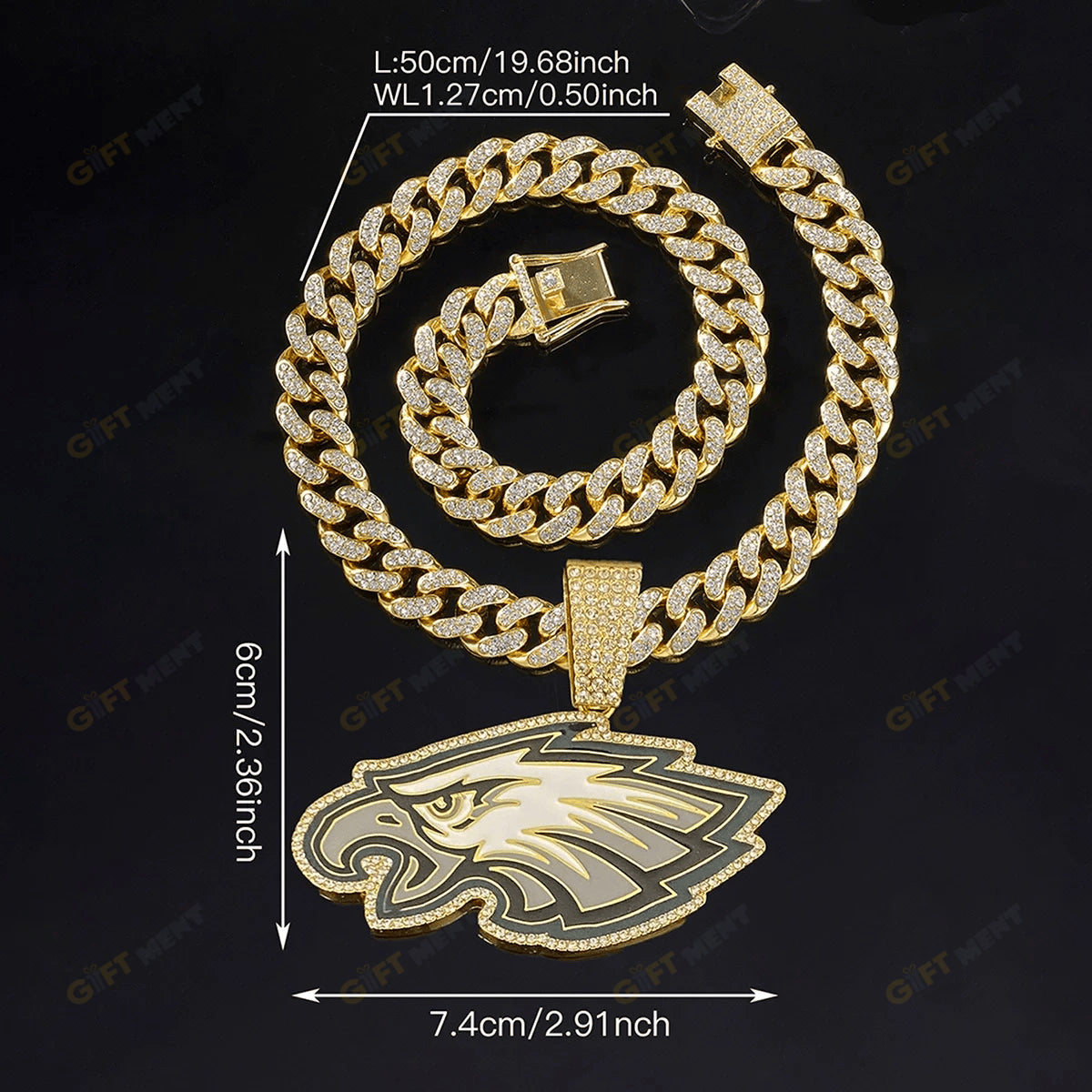 Philadelphia Eagles Hip Hop Iced Out Bling Pendant Cuban Chain