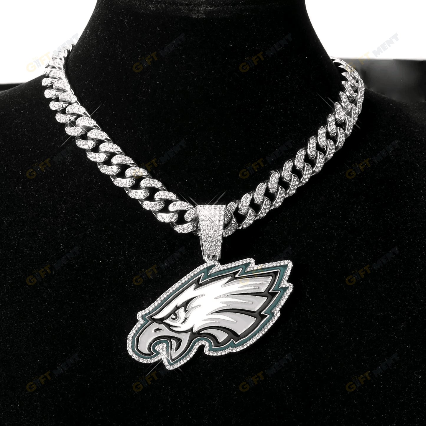 Philadelphia Eagles Hip Hop Iced Out Bling Pendant Cuban Chain