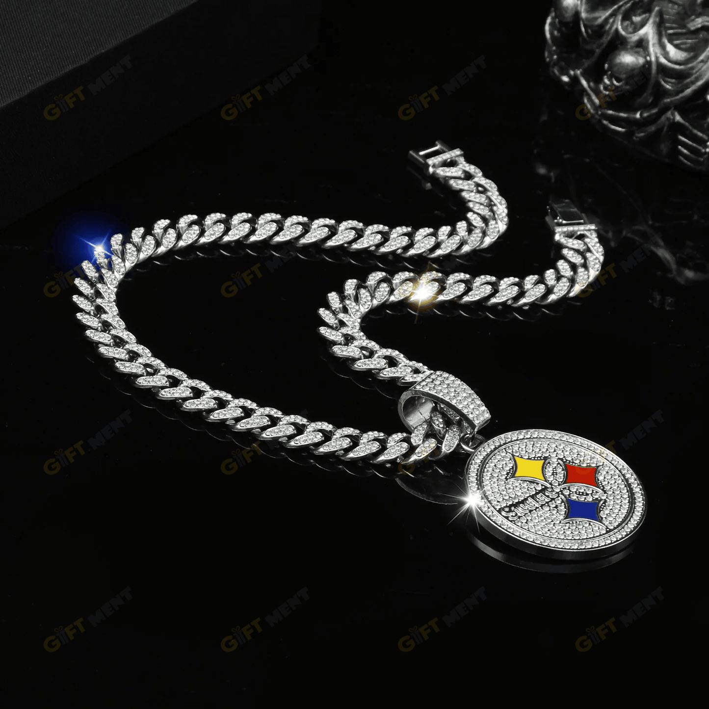 Pittsburgh Steelers Hip Hop Iced Out Bling Pendant Cuban Chain