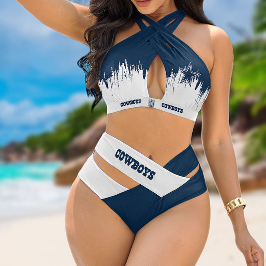 Dallas Cowboys Women’s 2PCS Bikini Swimsuit Criss Cross Cutout Bathing Suit S9BCCB130