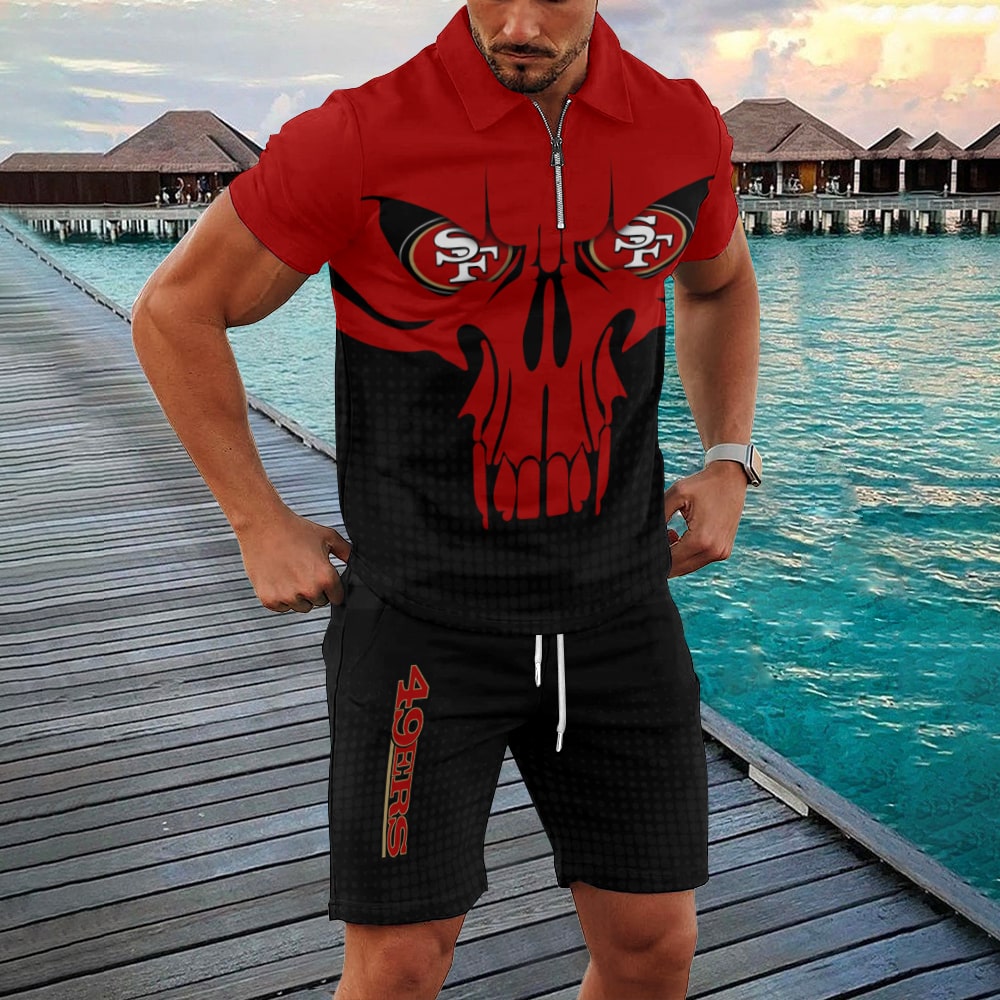 San Francisco 49ers Zip Polo Shirt And Shorts Men GB21