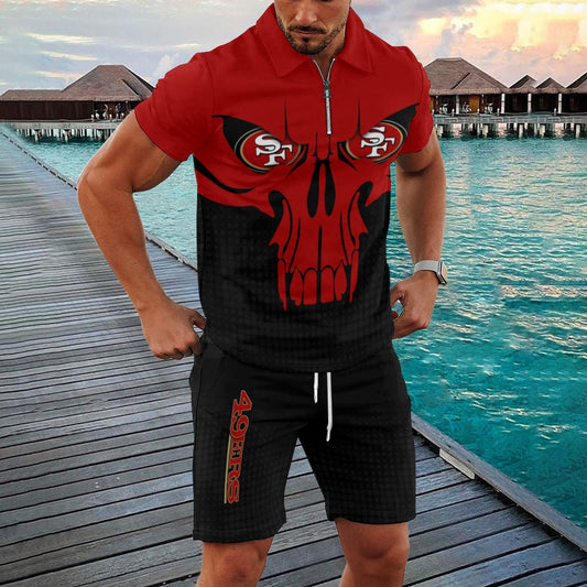San Francisco 49ers Zip Polo Shirt And Shorts Men GB21