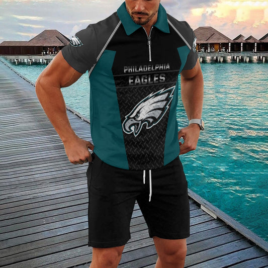 Philadelphia Eagles Zip Polo Shirt And Shorts Men GB23