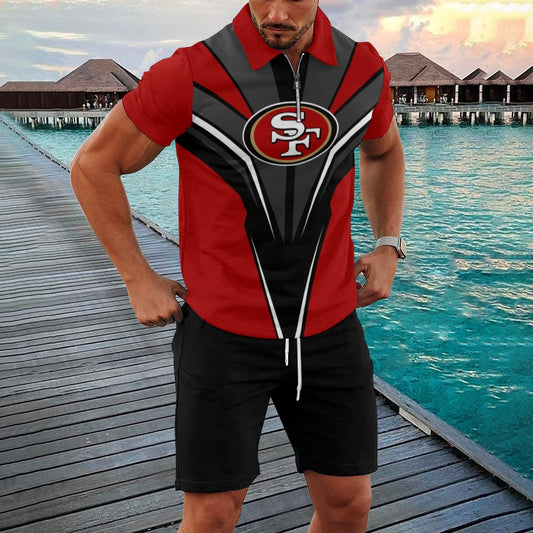 San Francisco 49ers Zip Polo Shirt And Shorts Men GB127