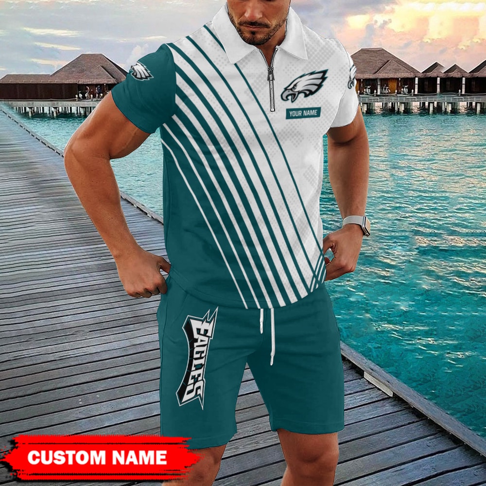 Philadelphia Eagles Personalized Zip Polo Shirt And Shorts Men GB133