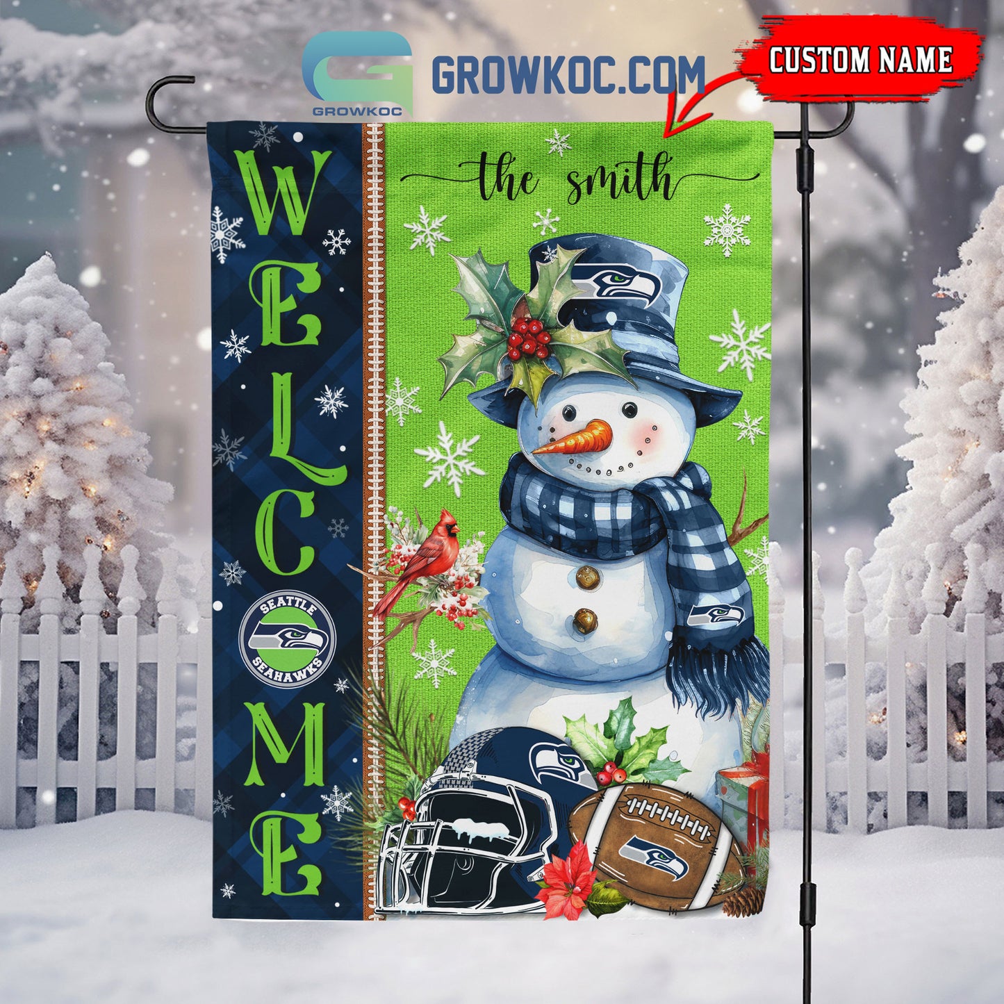 Seattle Seahawks Christmas Personalized Flag BGFLAG548