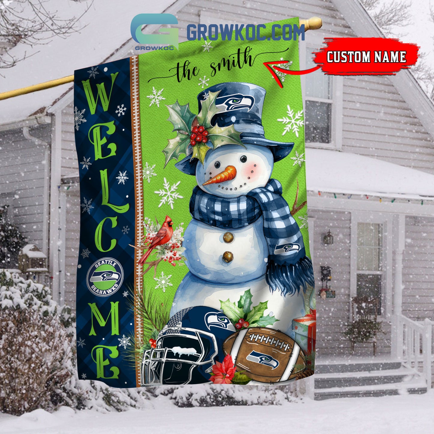 Seattle Seahawks Christmas Personalized Flag BGFLAG548