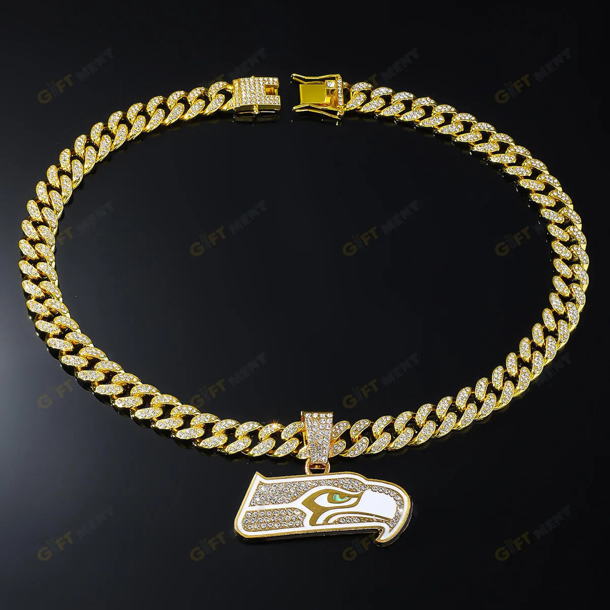 Seattle Seahawks Hip Hop Iced Out Bling Pendant Cuban Chain