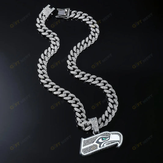 Seattle Seahawks Hip Hop Iced Out Bling Pendant Cuban Chain