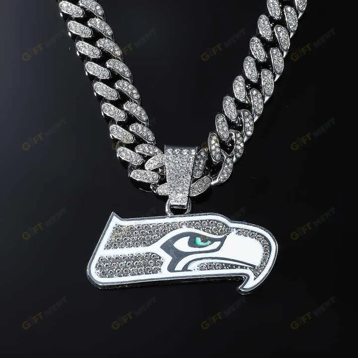 Seattle Seahawks Hip Hop Iced Out Bling Pendant Cuban Chain