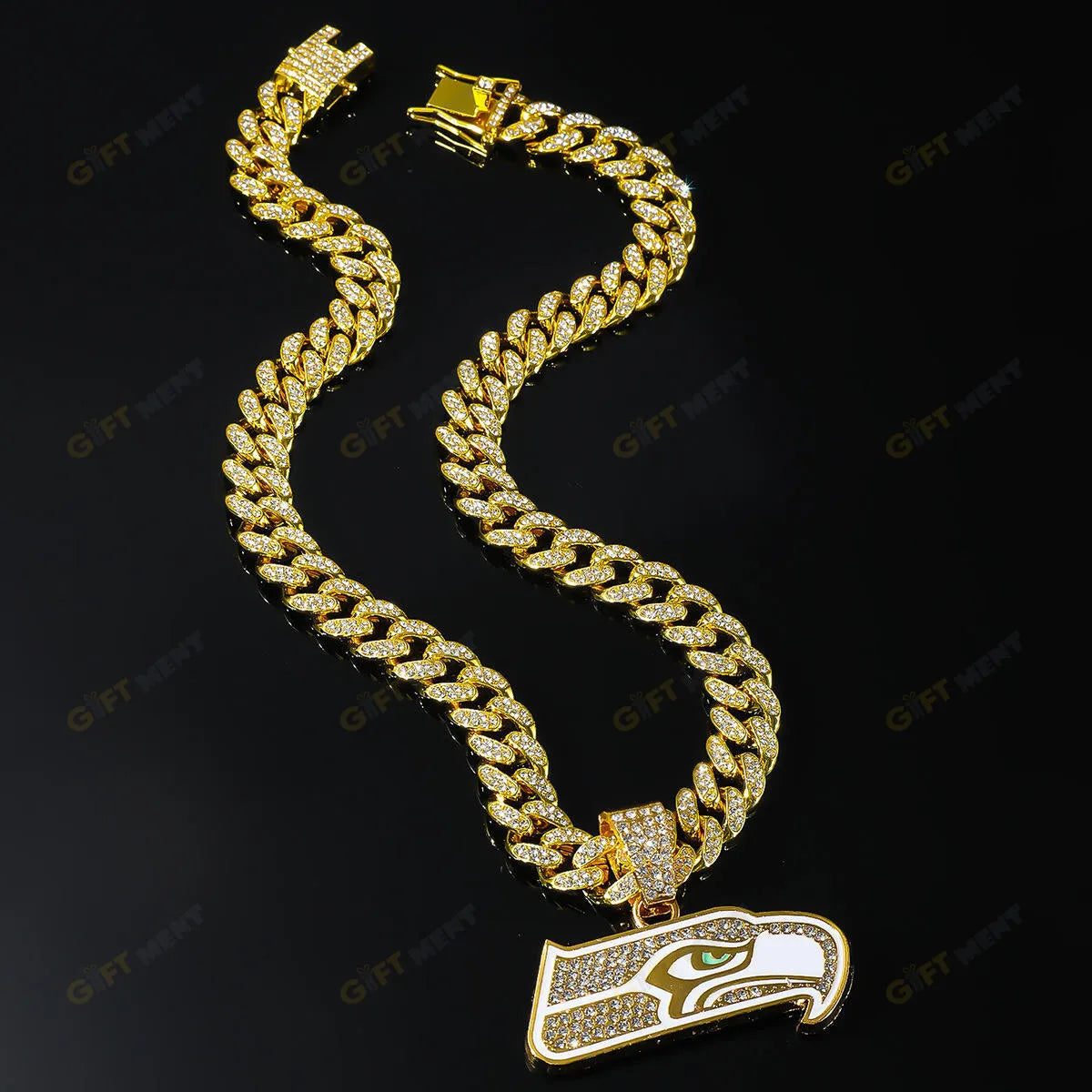 Seattle Seahawks Hip Hop Iced Out Bling Pendant Cuban Chain