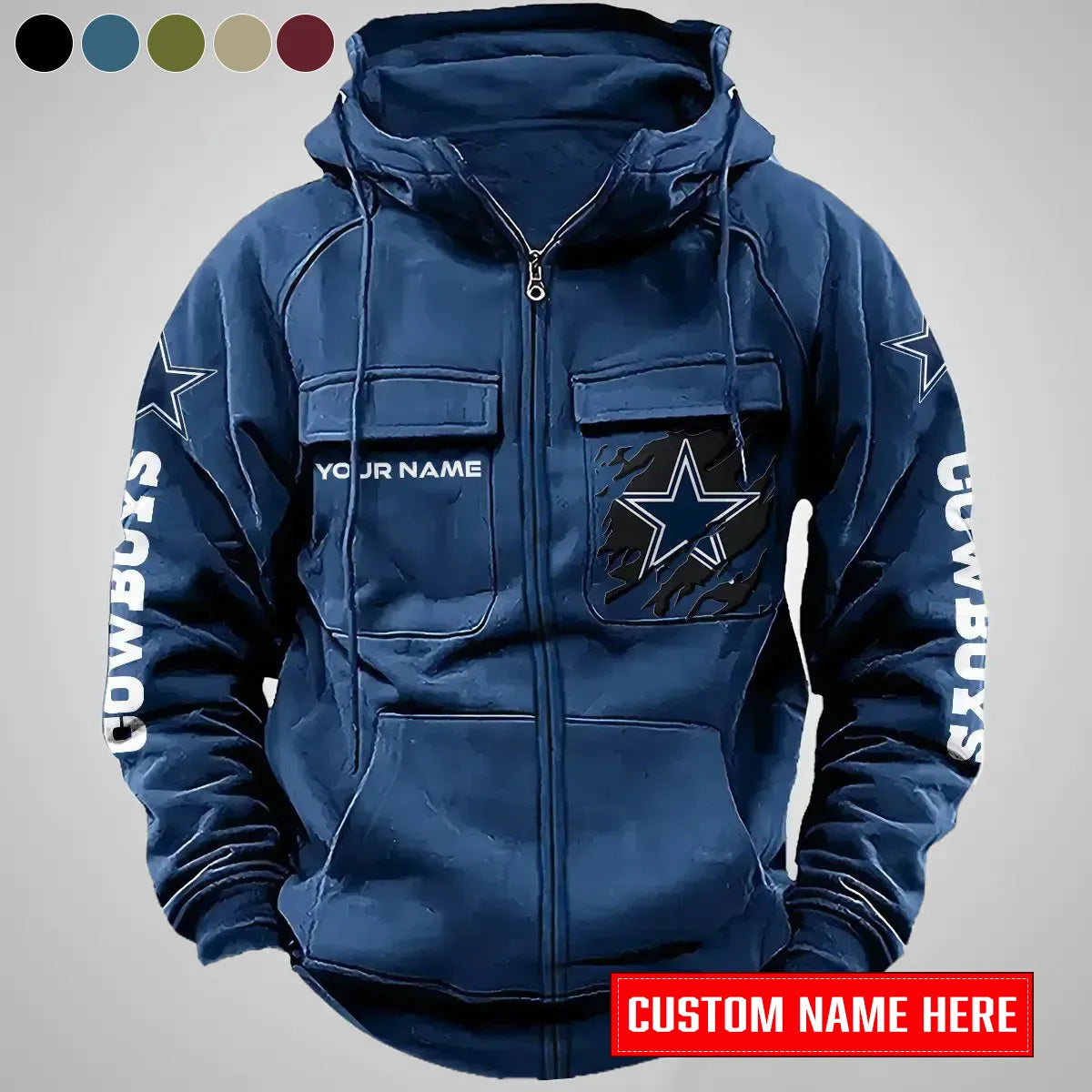 Green Bay Packers New Personalized Multi-Pockets Zip-Up Hoodie AZBTMZUHD000003