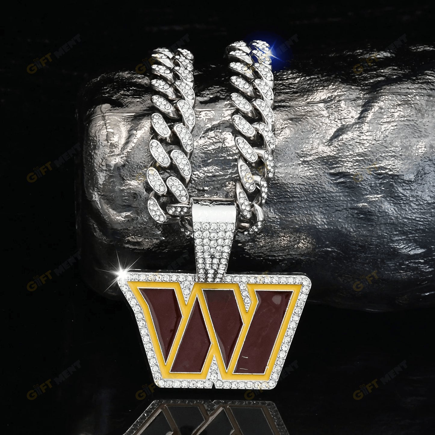 Washington Commanders Hip Hop Iced Out Bling Pendant Cuban Chain