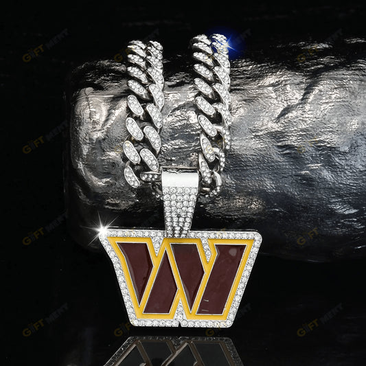 Washington Commanders Hip Hop Iced Out Bling Pendant Cuban Chain