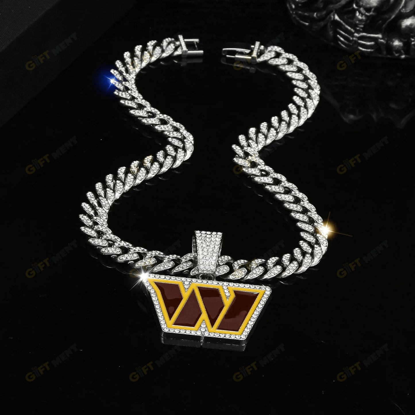 Washington Commanders Hip Hop Iced Out Bling Pendant Cuban Chain