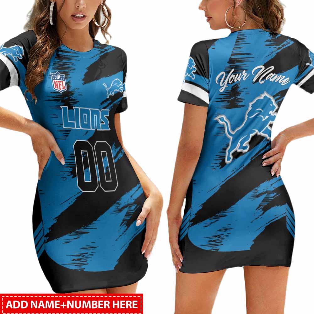 Detroit Lions Personalized Short Sleeve Bodycon Mini Dress BGCSD464