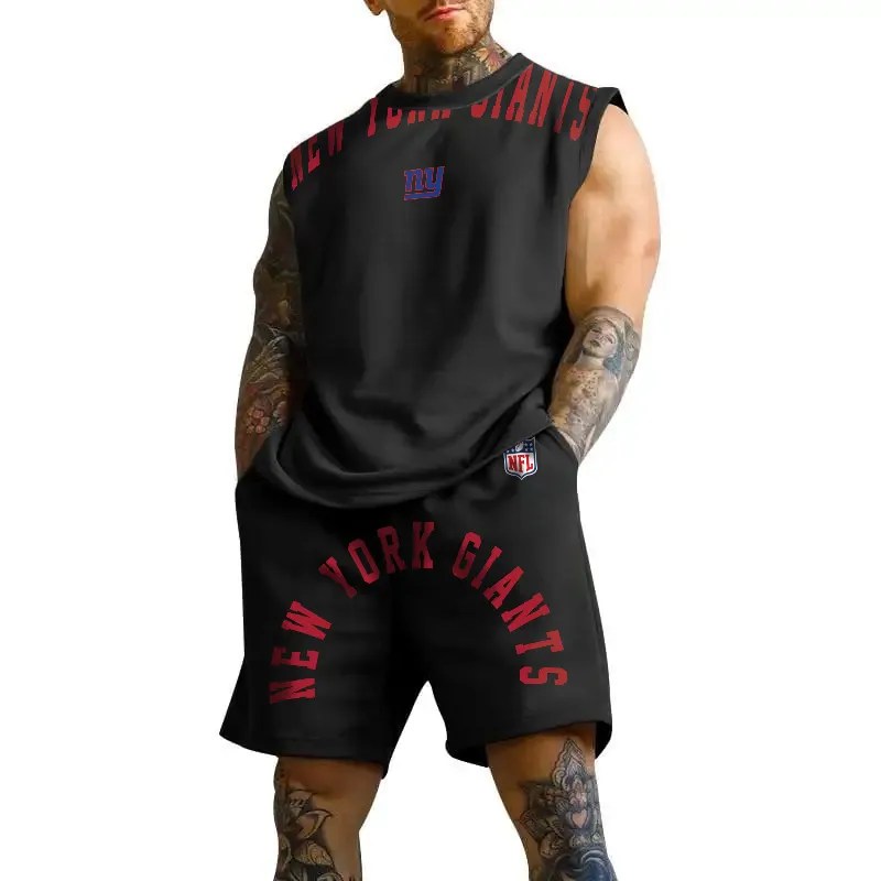 New York Giants Combo Men Jersey Tank Top and Shorts AZICOTATTMS00032