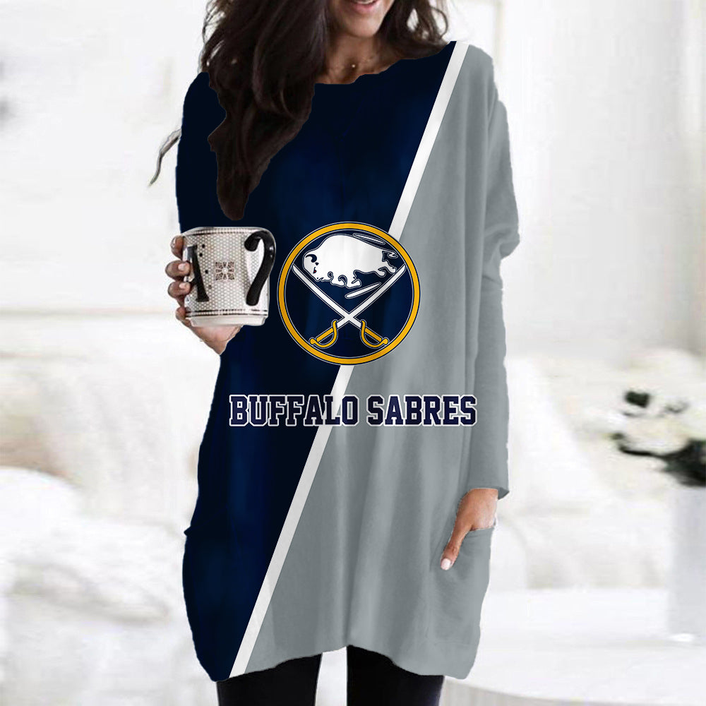 Buffalo Sabres Casual Long Sleeve Pocket Dress AZBTLSPD000070