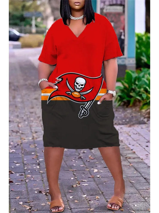 Tampa Bay Buccaneers V-neck Casual Pocket Dress Limited Edition AZBTVCPD000036