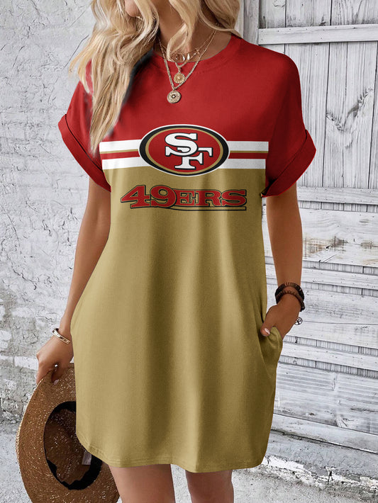 San Francisco 49ers Women Hidden Pocket Batwing Casual Dress AZDDBWCD000014