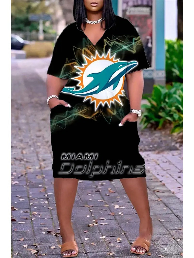 Miami Dolphins V-neck Casual Pocket Dress Limited Edition AZBTVCPD000217