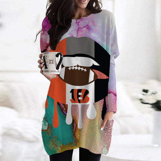 Cincinnati Bengals Casual Long Sleeve Pocket Dress AZBTLSPD000035