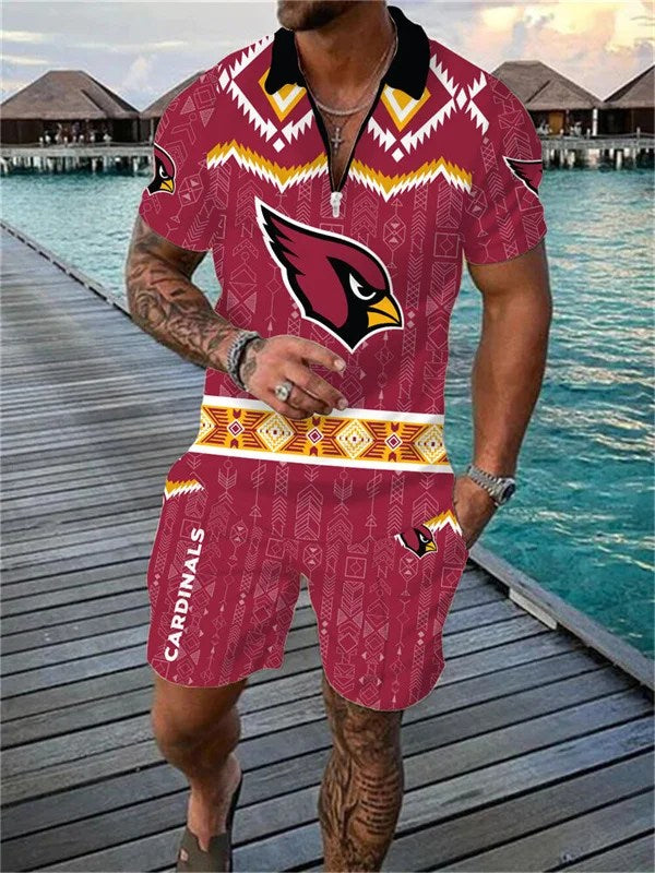 Arizona Cardinals Zip Polo Shirt And Shorts Men AZPLZ243