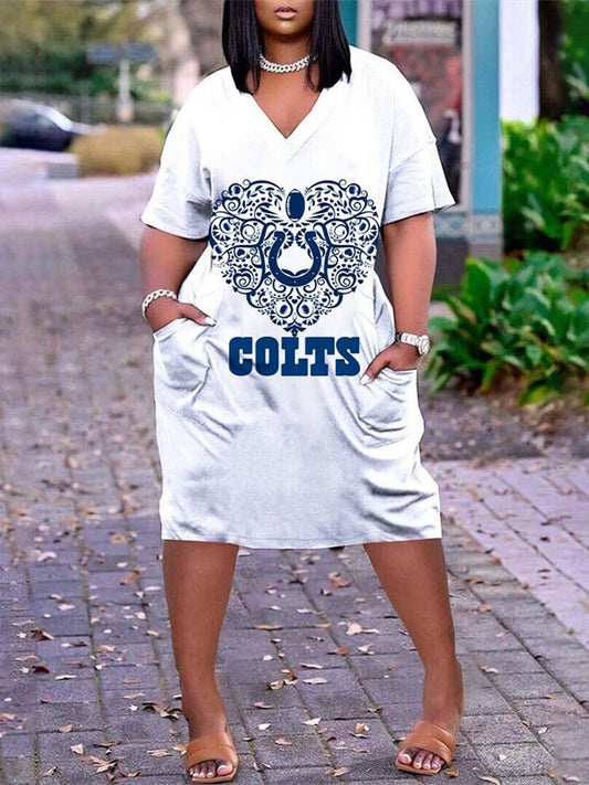 Indianapolis Colts V-neck Casual Pocket Dress Limited Edition AZBTVCPD000361