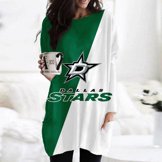 Dallas Stars Casual Long Sleeve Pocket Dress AZBTLSPD000064