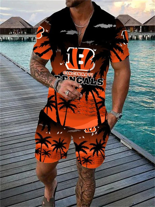 Cincinnati Bengals Zip Polo Shirt And Shorts Men AZPLZ190