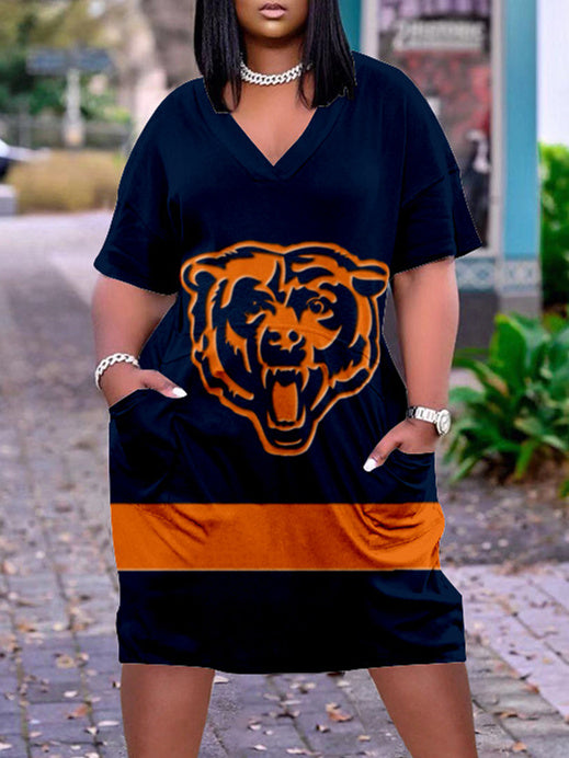 Chicago Bears V-neck Casual Pocket Dress Limited Edition AZBTVCPD000260