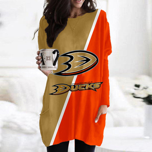 Anaheim Ducks Casual Long Sleeve Pocket Dress AZBTLSPD000065