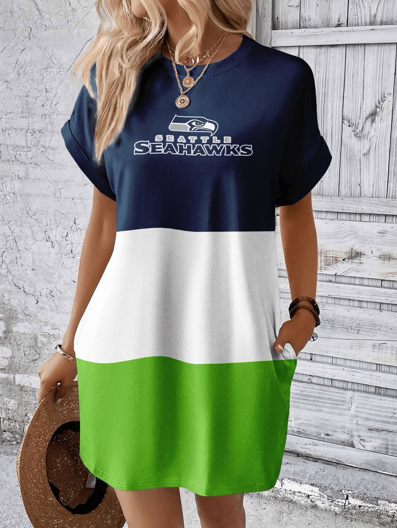 Seattle Seahawks Women Hidden Pocket Batwing Casual Dress AZDDBWCD000067