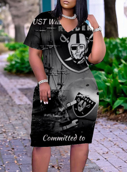 Las Vegas Raiders V-neck Casual Pocket Dress Limited Edition AZBTVCPD000314