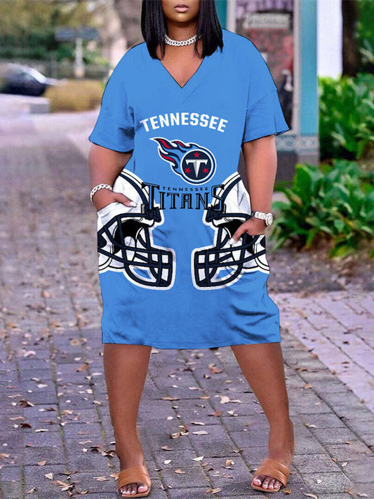 Tennessee Titans V-neck Casual Pocket Dress Limited Edition AZBTVCPD000192