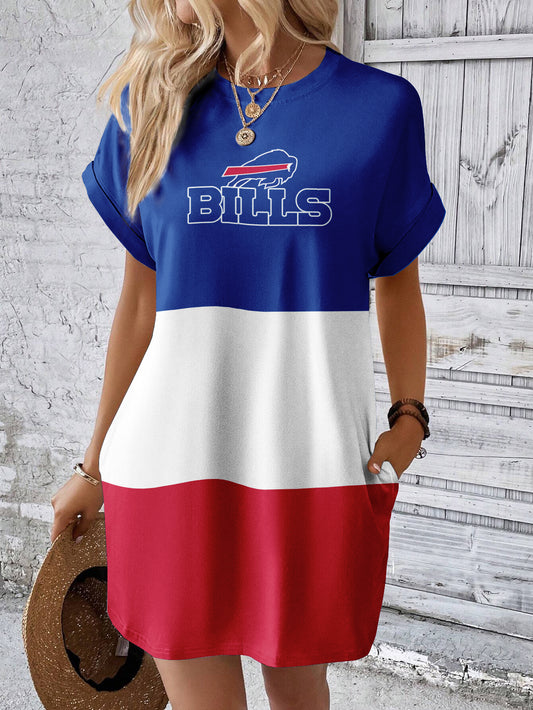 Buffalo Bills Women Hidden Pocket Batwing Casual Dress AZDDBWCD000037