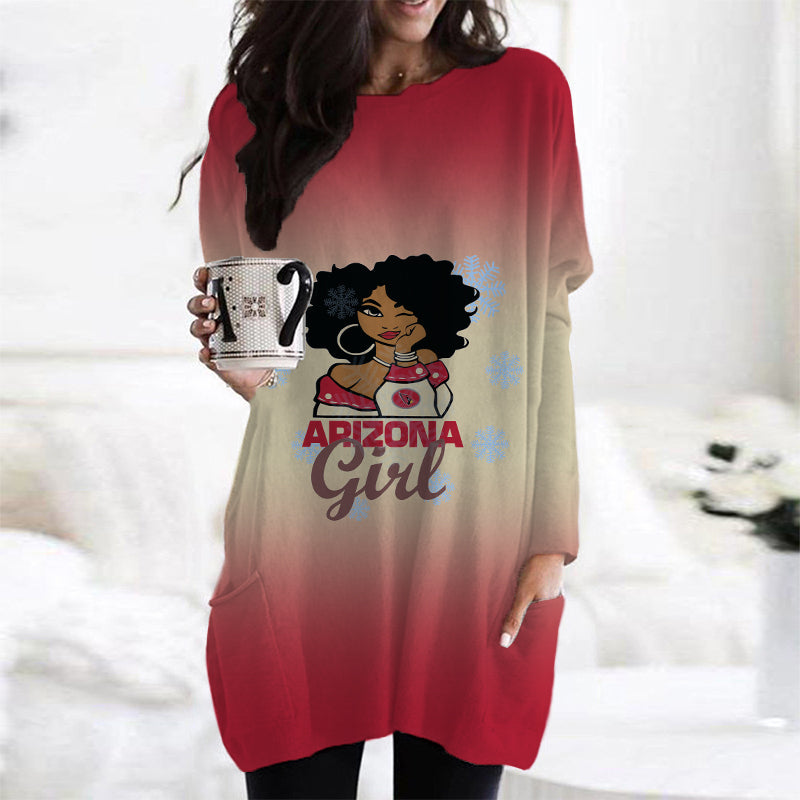 Arizona Cardinals Casual Long Sleeve Pocket Dress AZBTLSPD000031