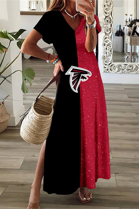 Atlanta Falcons V-Neck Side Slit Long Dress AZBTVSD000009