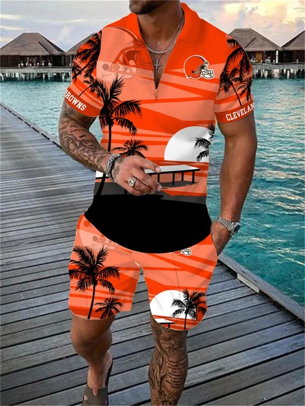 Cleveland Browns Zip Polo Shirt And Shorts Men AZPLZ263