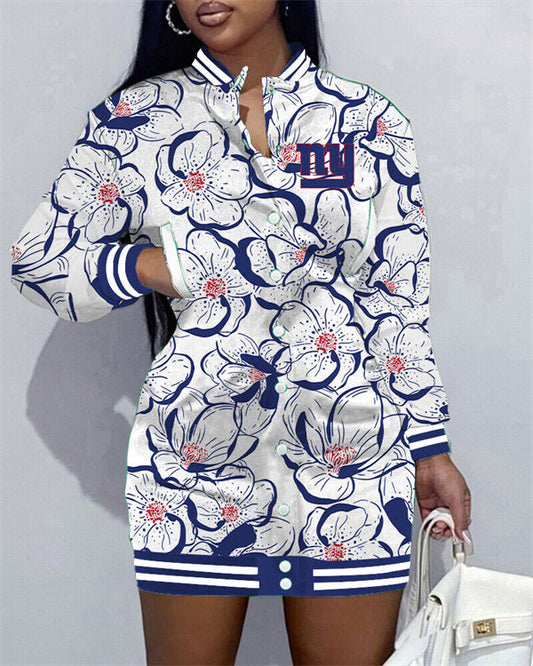 New York Giants Women Button Down Jacket Dress AZBTBDJD000299