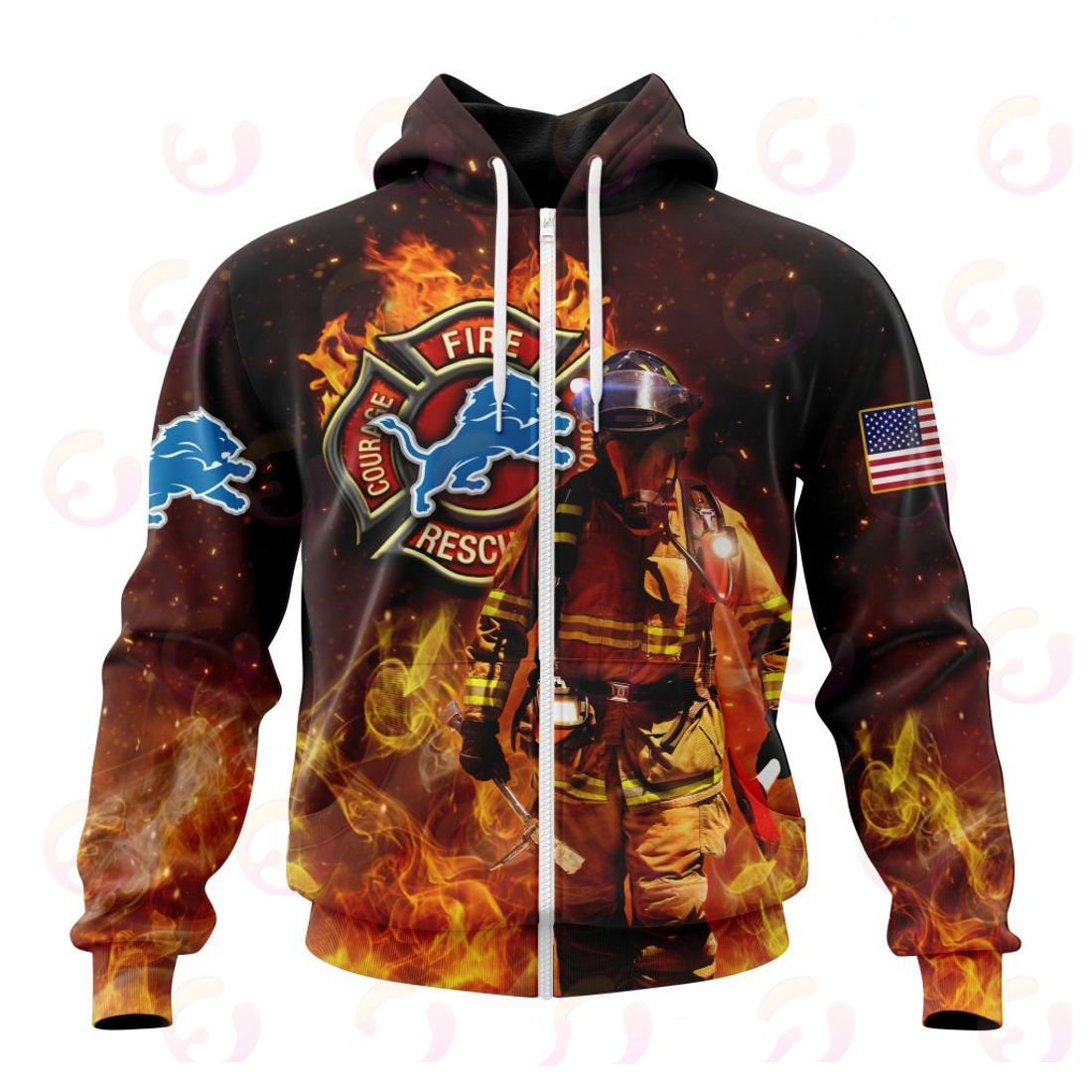 Detroit Lions Honor Firefighters – First Responders All Over Printed T-shirt Sweatshirt Hoodie AZCHD834