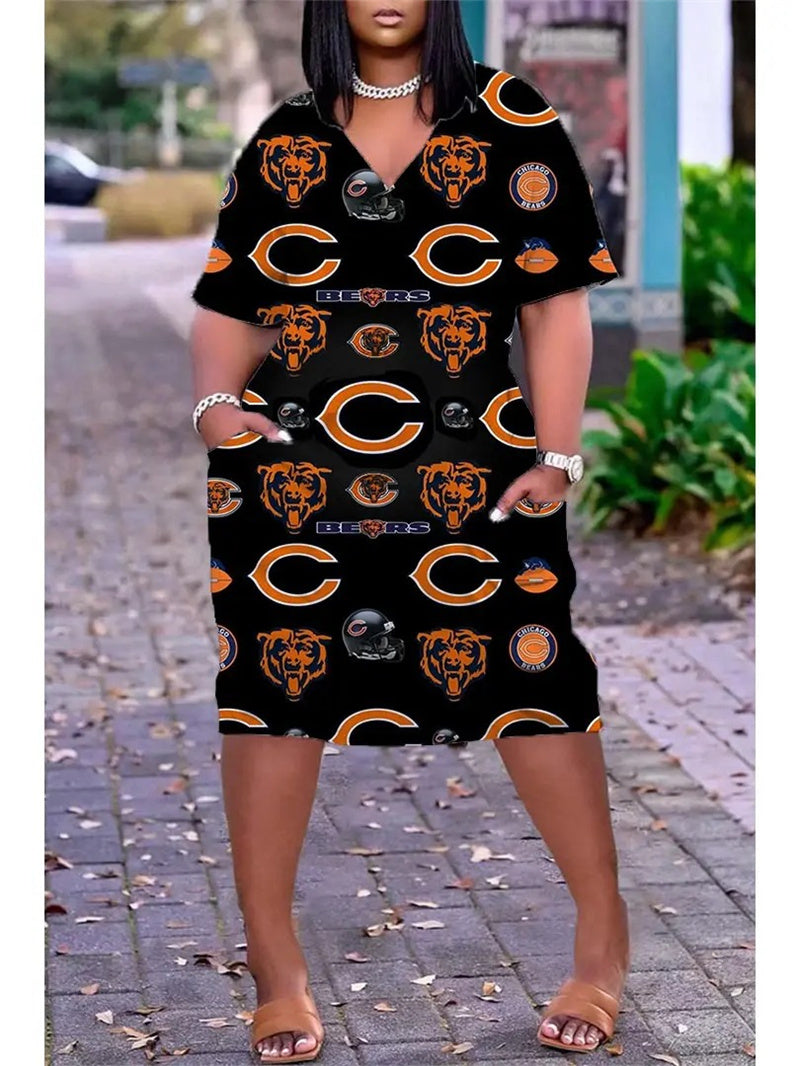 Chicago Bears V-neck Casual Pocket Dress Limited Edition AZBTVCPD000251