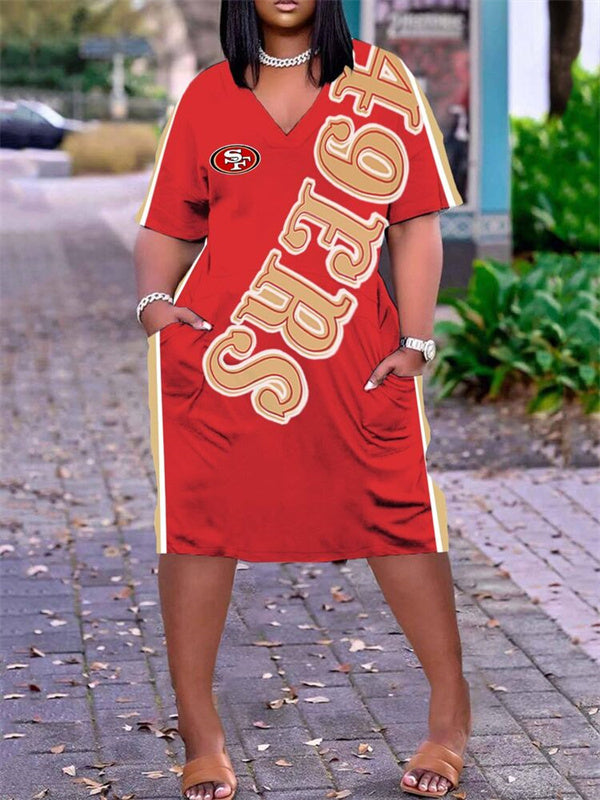 San Francisco 49ers V-neck Casual Pocket Dress Limited Edition AZBTVCPD000291