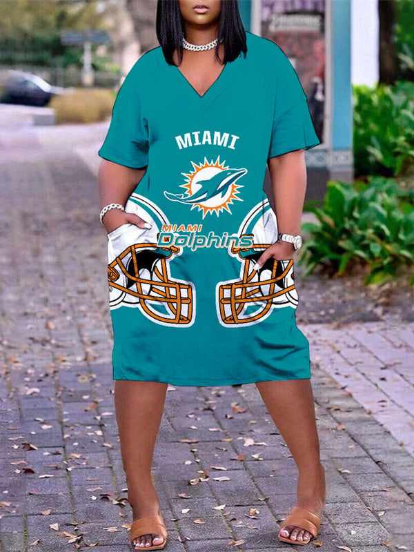 Miami Dolphins V-neck Casual Pocket Dress Limited Edition AZBTVCPD000438