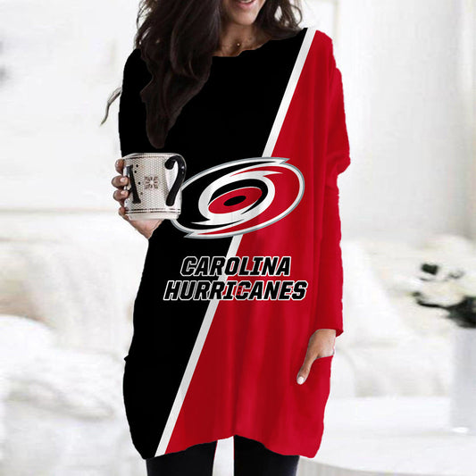 Carolina Hurricanes Casual Long Sleeve Pocket Dress AZBTLSPD000081